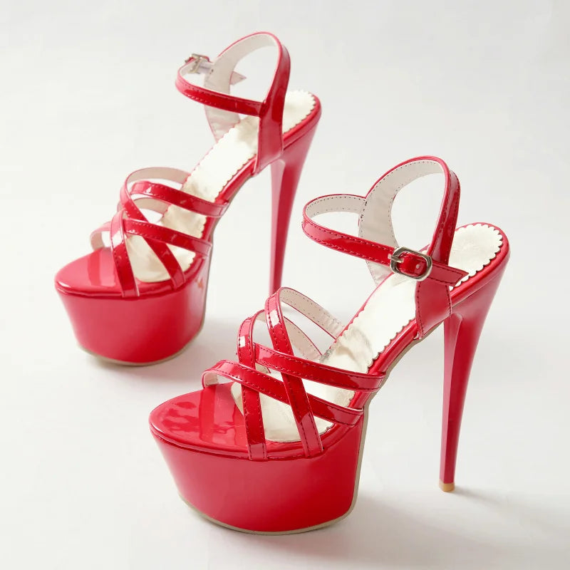 Sultry Straps: Summer-Chic Luxury Strap Sandals for Crossdressers - Red High Heels in White and Black - Perfect for Parties