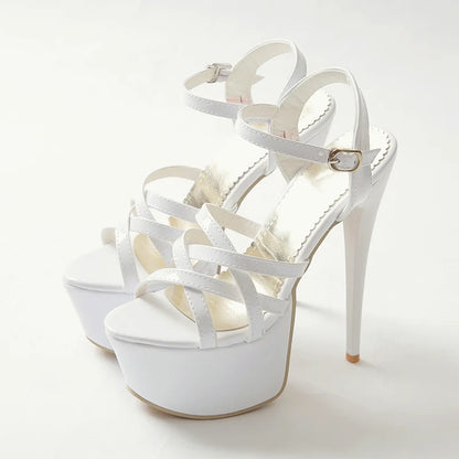 Sultry Straps: Summer-Chic Luxury Strap Sandals for Crossdressers - Red High Heels in White and Black - Perfect for Parties