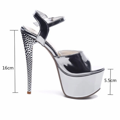 Luxury Gold and Silver: Crossdresser's Summer Gladiator Sandals with 16cm Extreme High Heels - Perfect for Party and Dance in Big Sizes
