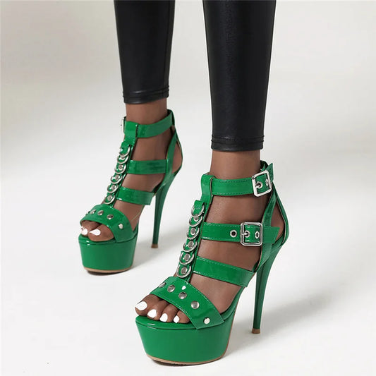 Summer Glam: Crossdresser's Sexy Extreme High Heels Flip Flop with Cut-out Design - Black, Silver, Green - Perfect for Party and Fetish