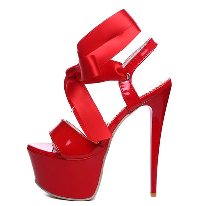 Sultry Summer Sandals: 16cm Extreme High Heels for Crossdressers - Black, Red, and White - Ideal for Party, Fetish, and Stripping