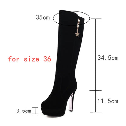 Stylish Flock Design: Crossdresser Winter Boots with Red and Black Platform Heels - Sizes Available for Autumn 2023
