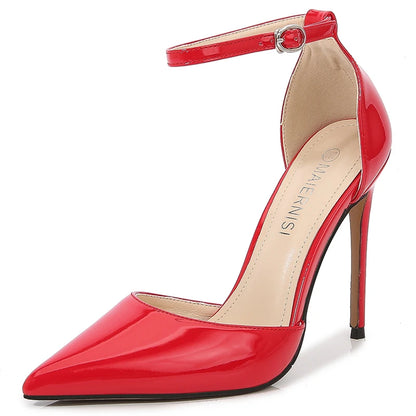 Crossdresser's Red, White, Nude Elegance: Ankle Strap High Heels - Ideal for Party, Office, Wedding - Large Size 45