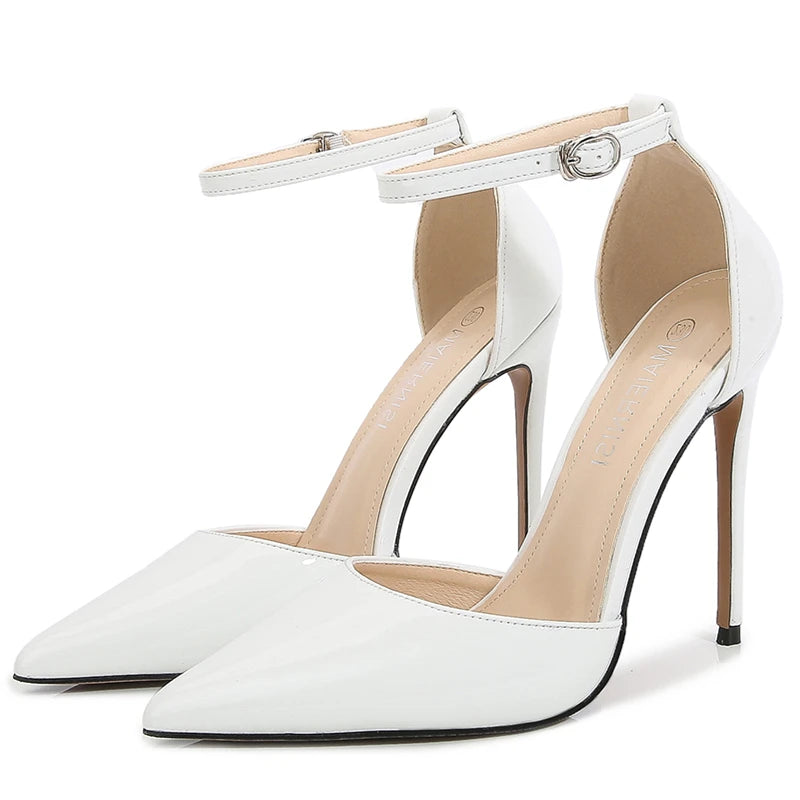 Crossdresser's Red, White, Nude Elegance: Ankle Strap High Heels - Ideal for Party, Office, Wedding - Large Size 45