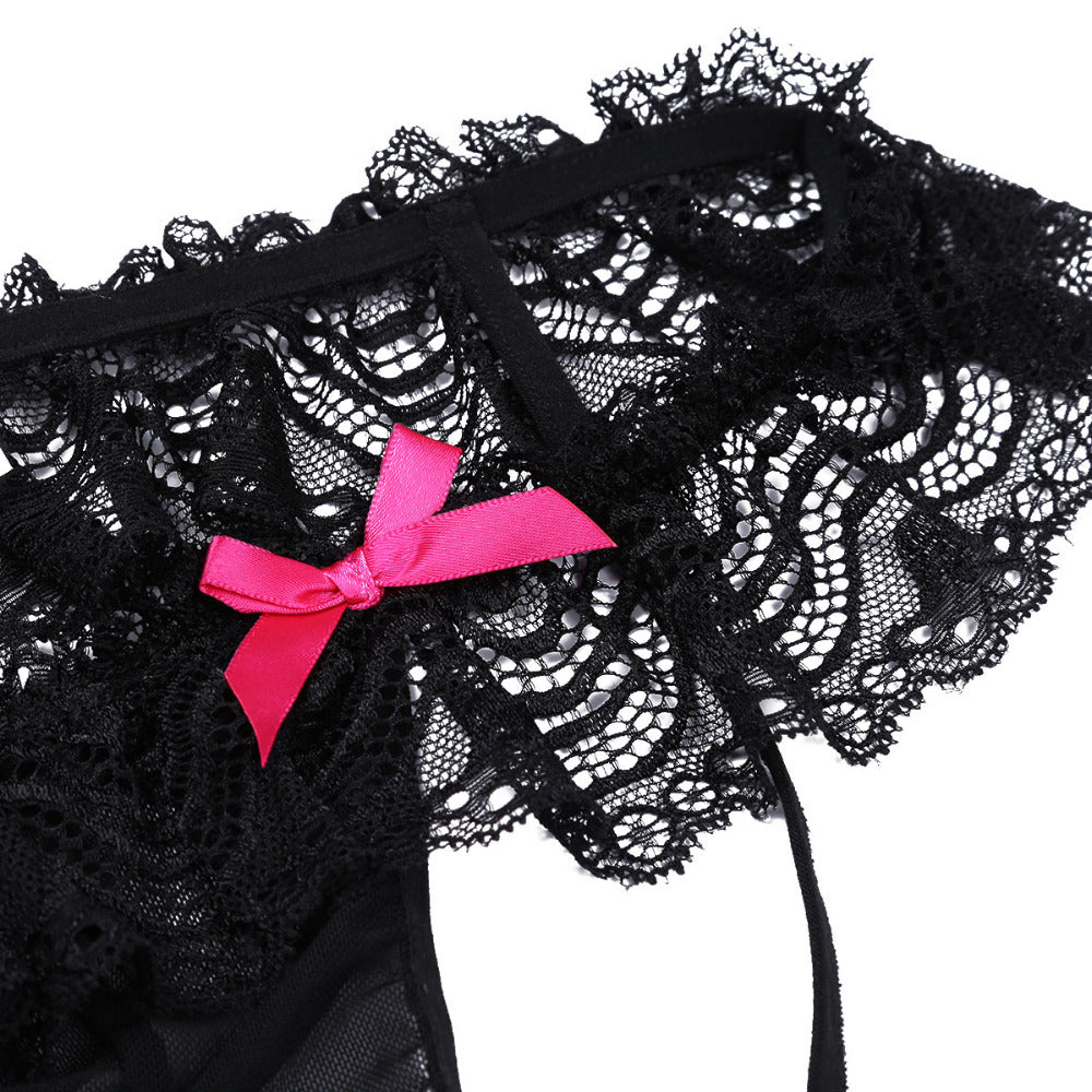 Berzial Women Sissy Pink Bow Lace Underwear Panties (S) Pink at