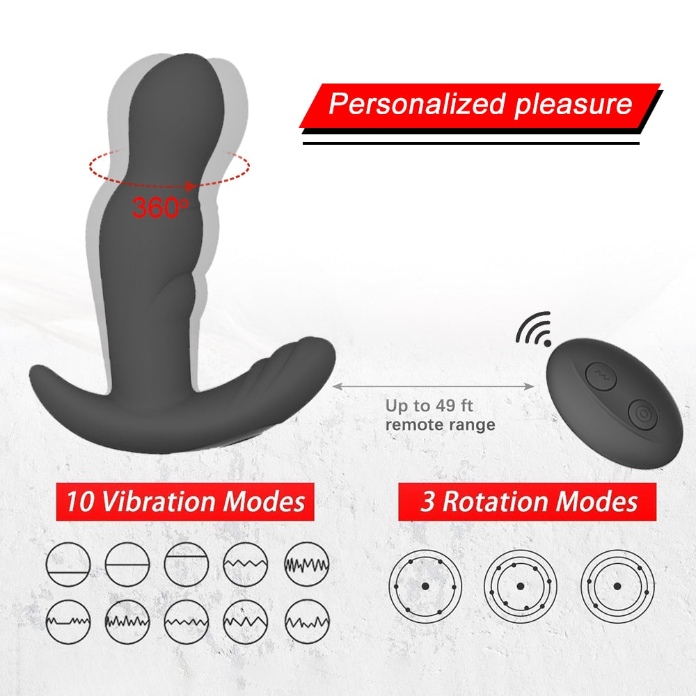 Pleasure Revolution: 360° Rotating Anal Plug Vibrator - Silicone Male Prostate Massager - Butt Plug for Men - Vibrating Sex Toy for G-Spot Stimulation and Sensational Exploration