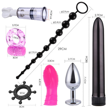 Bound for Pleasure: BDSM Bondage Set - Handcuffs, Nipple Clamps, Whip, and Metal Anal Plug Vibrator - Explore New Heights of Sensual Play with this Adults' Sex Toy Kit