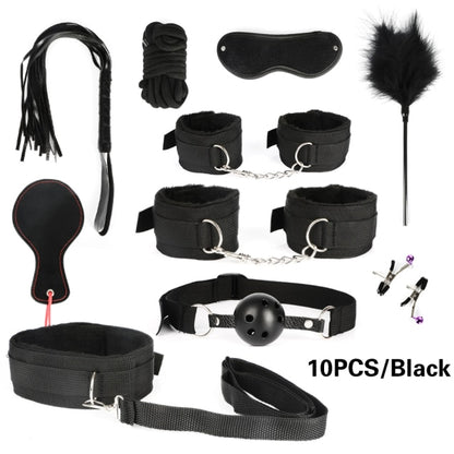 Bound for Pleasure: BDSM Bondage Set - Handcuffs, Nipple Clamps, Whip, and Metal Anal Plug Vibrator - Explore New Heights of Sensual Play with this Adults' Sex Toy Kit