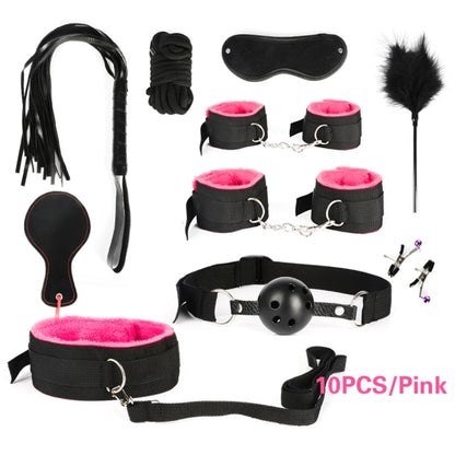 Bound for Pleasure: BDSM Bondage Set - Handcuffs, Nipple Clamps, Whip, and Metal Anal Plug Vibrator - Explore New Heights of Sensual Play with this Adults' Sex Toy Kit