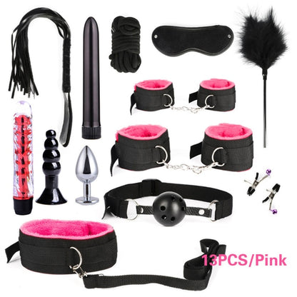 Bound for Pleasure: BDSM Bondage Set - Handcuffs, Nipple Clamps, Whip, and Metal Anal Plug Vibrator - Explore New Heights of Sensual Play with this Adults' Sex Toy Kit