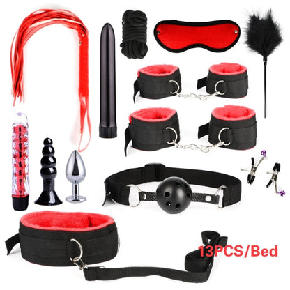 Bound for Pleasure: BDSM Bondage Set - Handcuffs, Nipple Clamps, Whip, and Metal Anal Plug Vibrator - Explore New Heights of Sensual Play with this Adults' Sex Toy Kit