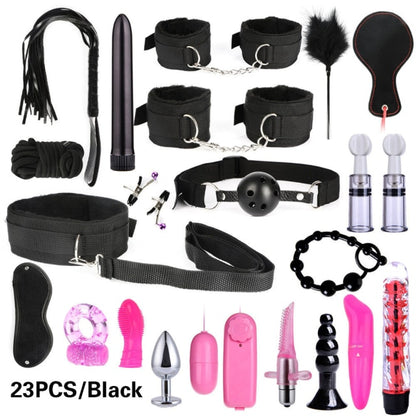 Bound for Pleasure: BDSM Bondage Set - Handcuffs, Nipple Clamps, Whip, and Metal Anal Plug Vibrator - Explore New Heights of Sensual Play with this Adults' Sex Toy Kit