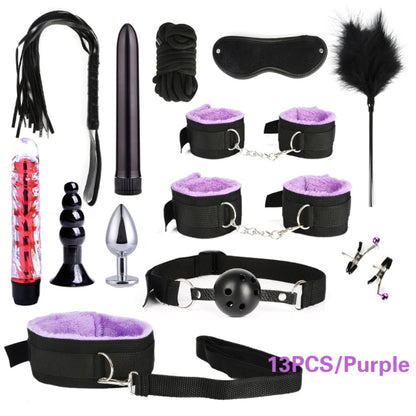 Bound for Pleasure: BDSM Bondage Set - Handcuffs, Nipple Clamps, Whip, and Metal Anal Plug Vibrator - Explore New Heights of Sensual Play with this Adults' Sex Toy Kit