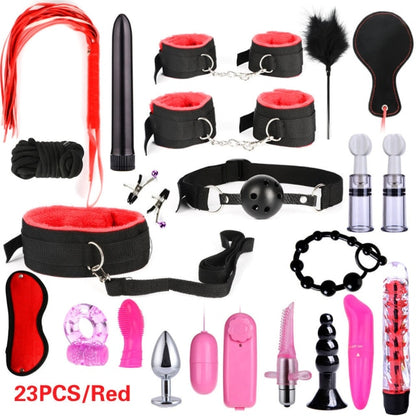 Bound for Pleasure: BDSM Bondage Set - Handcuffs, Nipple Clamps, Whip, and Metal Anal Plug Vibrator - Explore New Heights of Sensual Play with this Adults' Sex Toy Kit