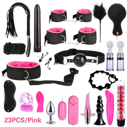 Bound for Pleasure: BDSM Bondage Set - Handcuffs, Nipple Clamps, Whip, and Metal Anal Plug Vibrator - Explore New Heights of Sensual Play with this Adults' Sex Toy Kit