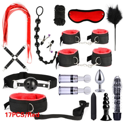 Bound for Pleasure: BDSM Bondage Set - Handcuffs, Nipple Clamps, Whip, and Metal Anal Plug Vibrator - Explore New Heights of Sensual Play with this Adults' Sex Toy Kit