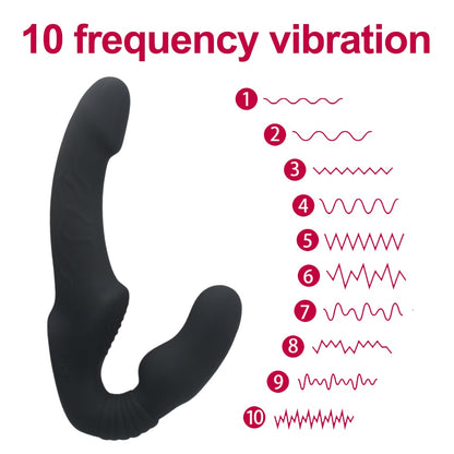 Dual Pleasure Delight: 10-Speed Strapless Strapon Dildo Vibrator - Anal and Prostate Massager in One