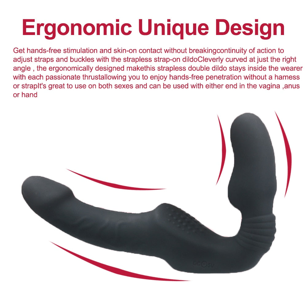 Dual Pleasure Delight: 10-Speed Strapless Strapon Dildo Vibrator - Anal and Prostate Massager in One