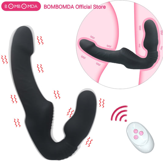 Dual Pleasure Delight: 10-Speed Strapless Strapon Dildo Vibrator - Anal and Prostate Massager in One