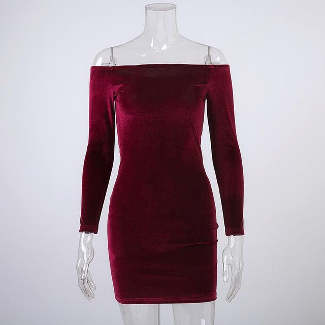Off-Shoulder Wine Red Velvet Party Dress for Crossdressers - Image 3