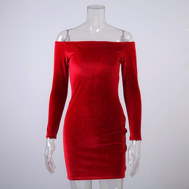 Off-Shoulder Wine Red Velvet Party Dress for Crossdressers - Image 4