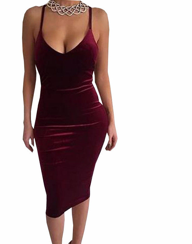 Sleeveless Wine Red Velvet Party Dress for Crossdressers - Image 3