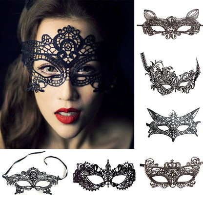 Seductive Intrigue: Hollow Black Lace Mask for a Mysterious Look