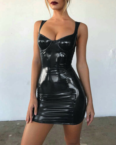 leather cross dresser PU Mini Dress for Crossdressers – My Crossdresser Shop A charming heart Size:US6 - Available Leather Cutout Backless Zipper artisan-made clothing